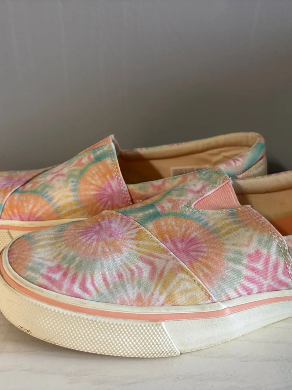 Toms Pastel Tie-Dye Slip-On Sneakers in Pink, Peach, Mint